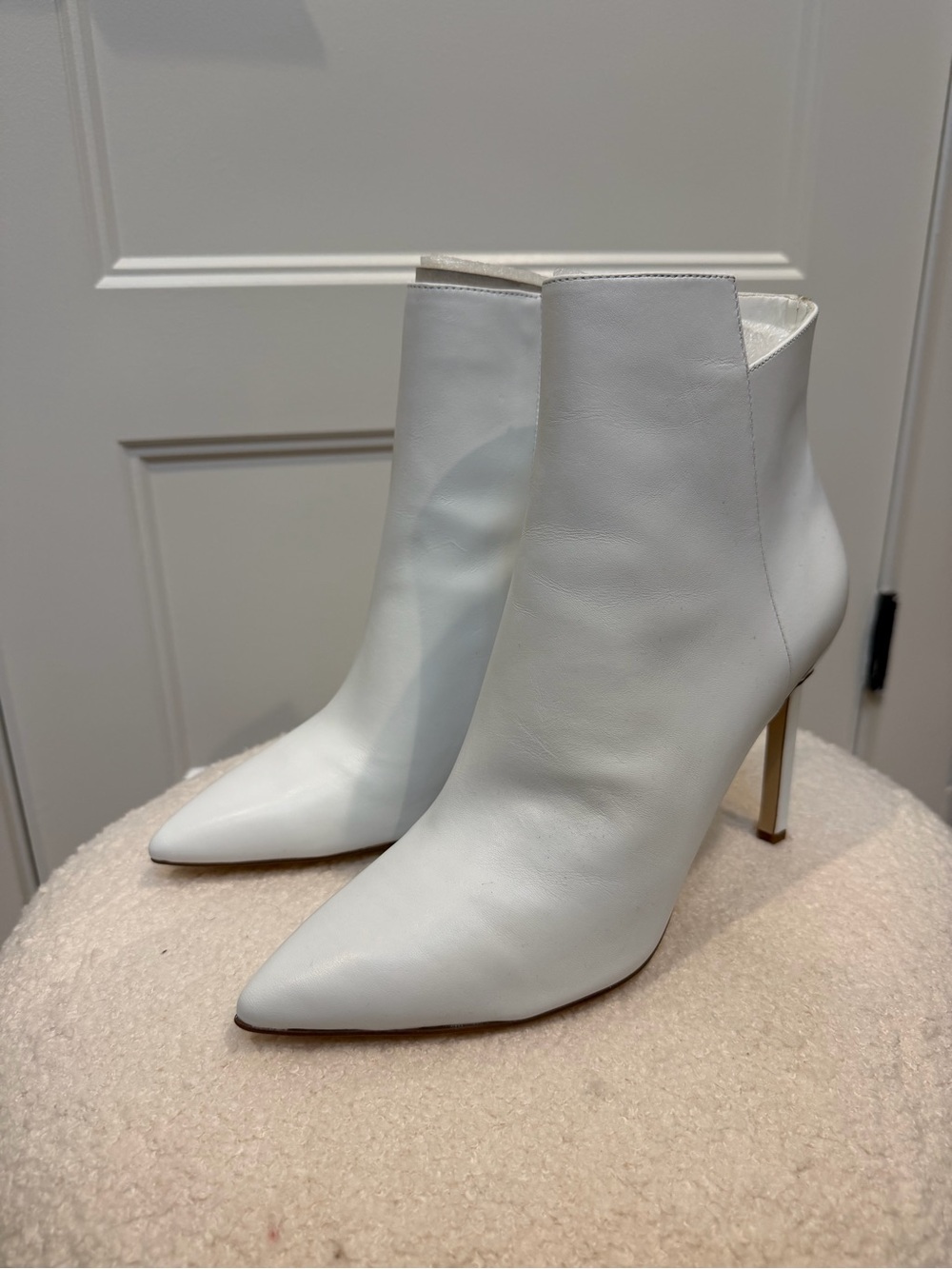 Nine West White Pointed Toe Leather Ankle Boots - Women's